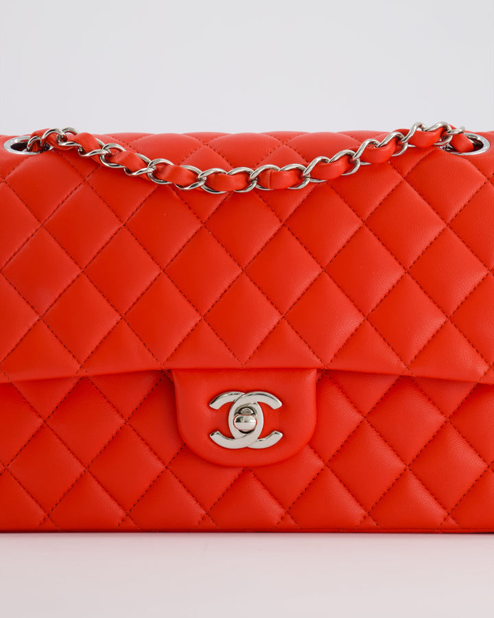Top Quality Chanel Scarlet Red Medium Classic Double Flap Bag in Lambskin Leather with Silver Hardware