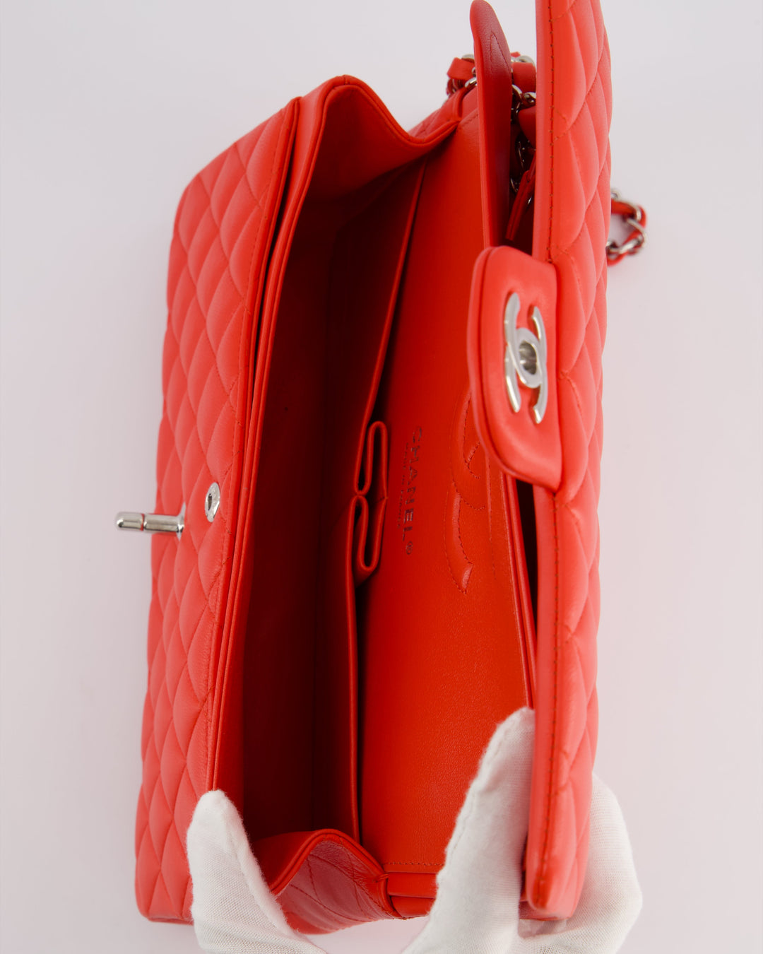 Top Quality Chanel Scarlet Red Medium Classic Double Flap Bag in Lambskin Leather with Silver Hardware