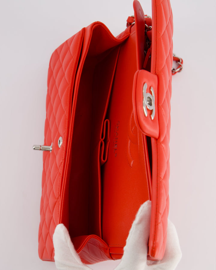Top Quality Chanel Scarlet Red Medium Classic Double Flap Bag in Lambskin Leather with Silver Hardware