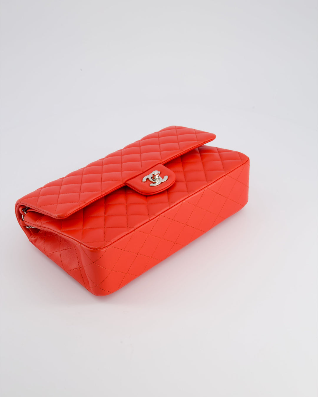 Top Quality Chanel Scarlet Red Medium Classic Double Flap Bag in Lambskin Leather with Silver Hardware