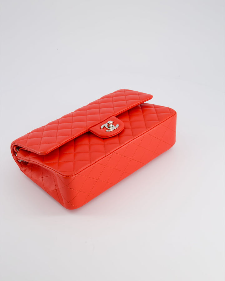 Top Quality Chanel Scarlet Red Medium Classic Double Flap Bag in Lambskin Leather with Silver Hardware