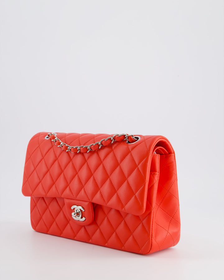 Top Quality Chanel Scarlet Red Medium Classic Double Flap Bag in Lambskin Leather with Silver Hardware