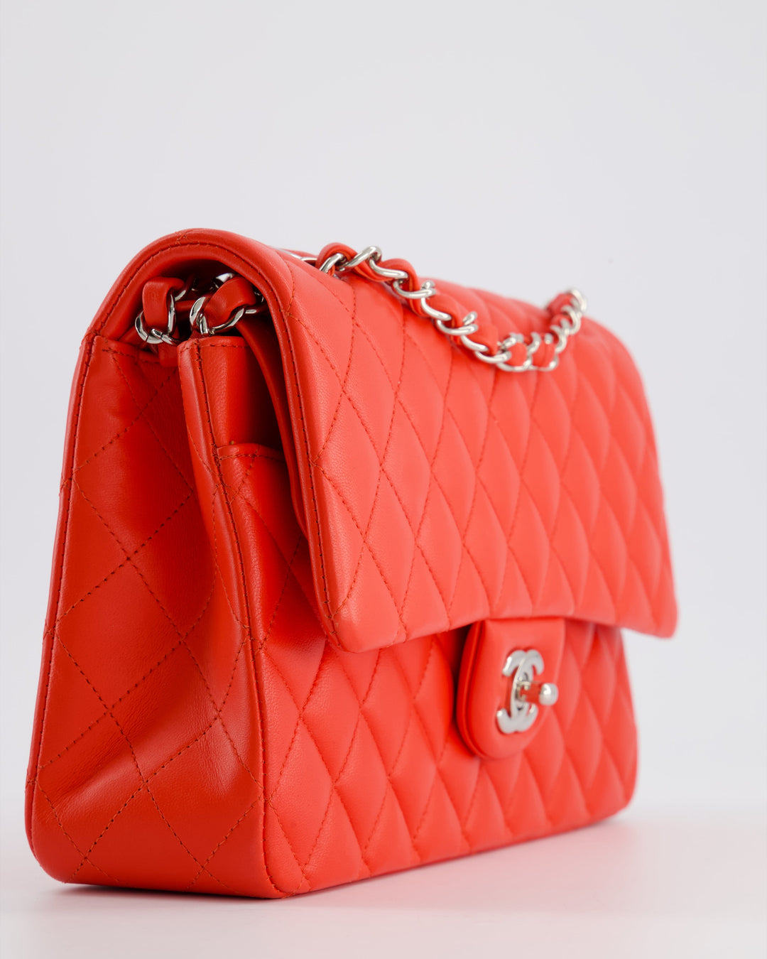 Top Quality Chanel Scarlet Red Medium Classic Double Flap Bag in Lambskin Leather with Silver Hardware