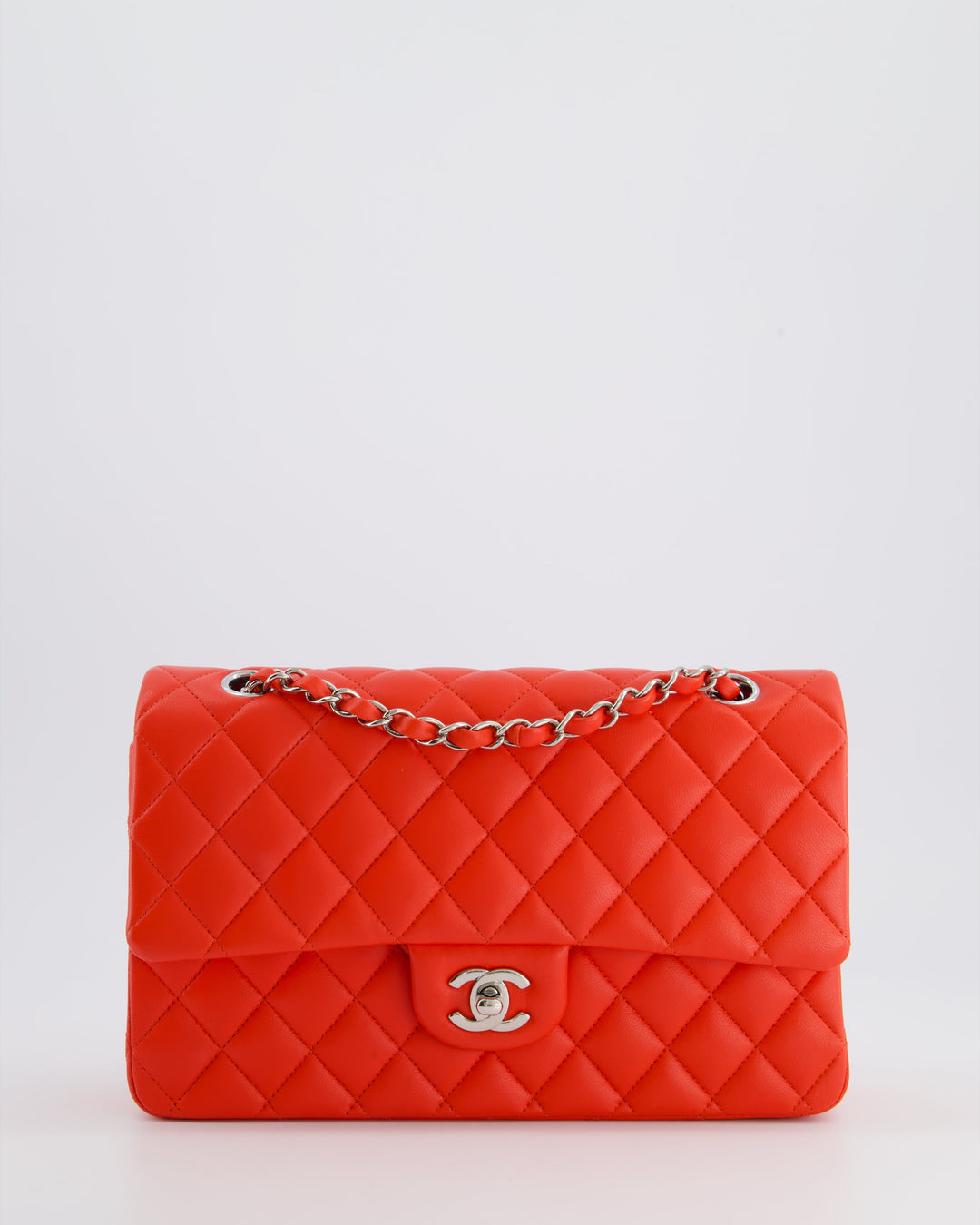 Top Quality Chanel Scarlet Red Medium Classic Double Flap Bag in Lambskin Leather with Silver Hardware