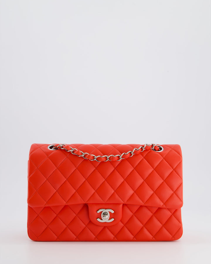 Top Quality Chanel Scarlet Red Medium Classic Double Flap Bag in Lambskin Leather with Silver Hardware