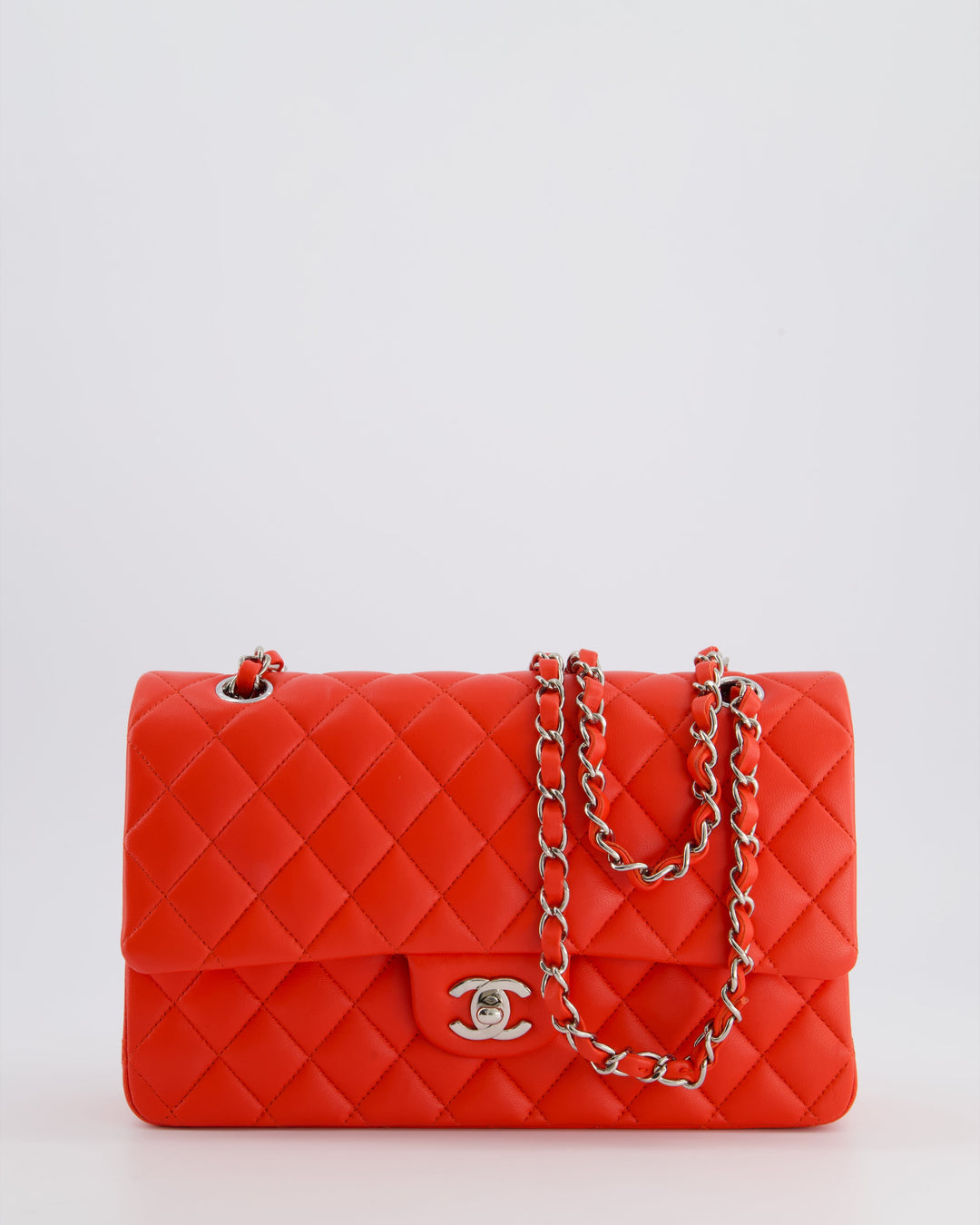 Top Quality Chanel Scarlet Red Medium Classic Double Flap Bag in Lambskin Leather with Silver Hardware