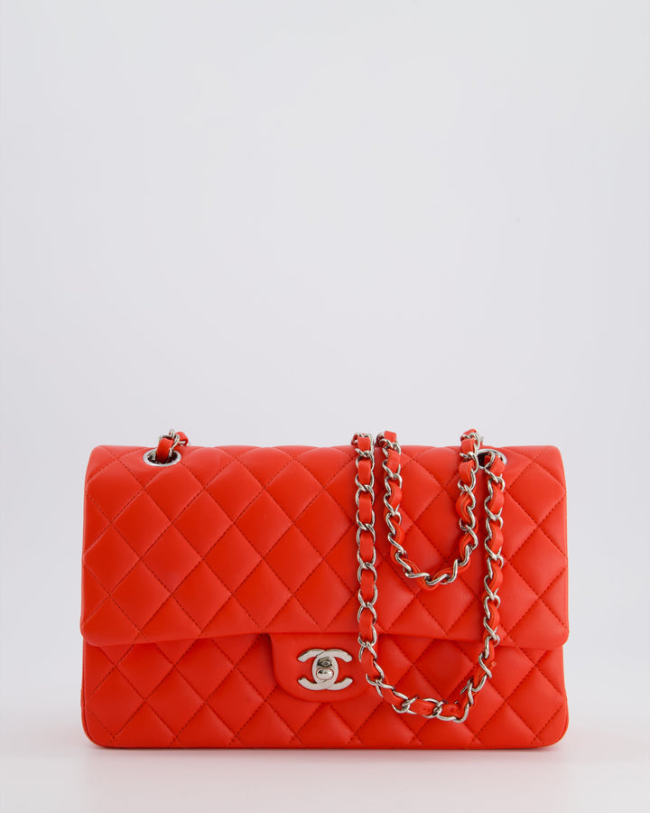 Top Quality Chanel Scarlet Red Medium Classic Double Flap Bag in Lambskin Leather with Silver Hardware
