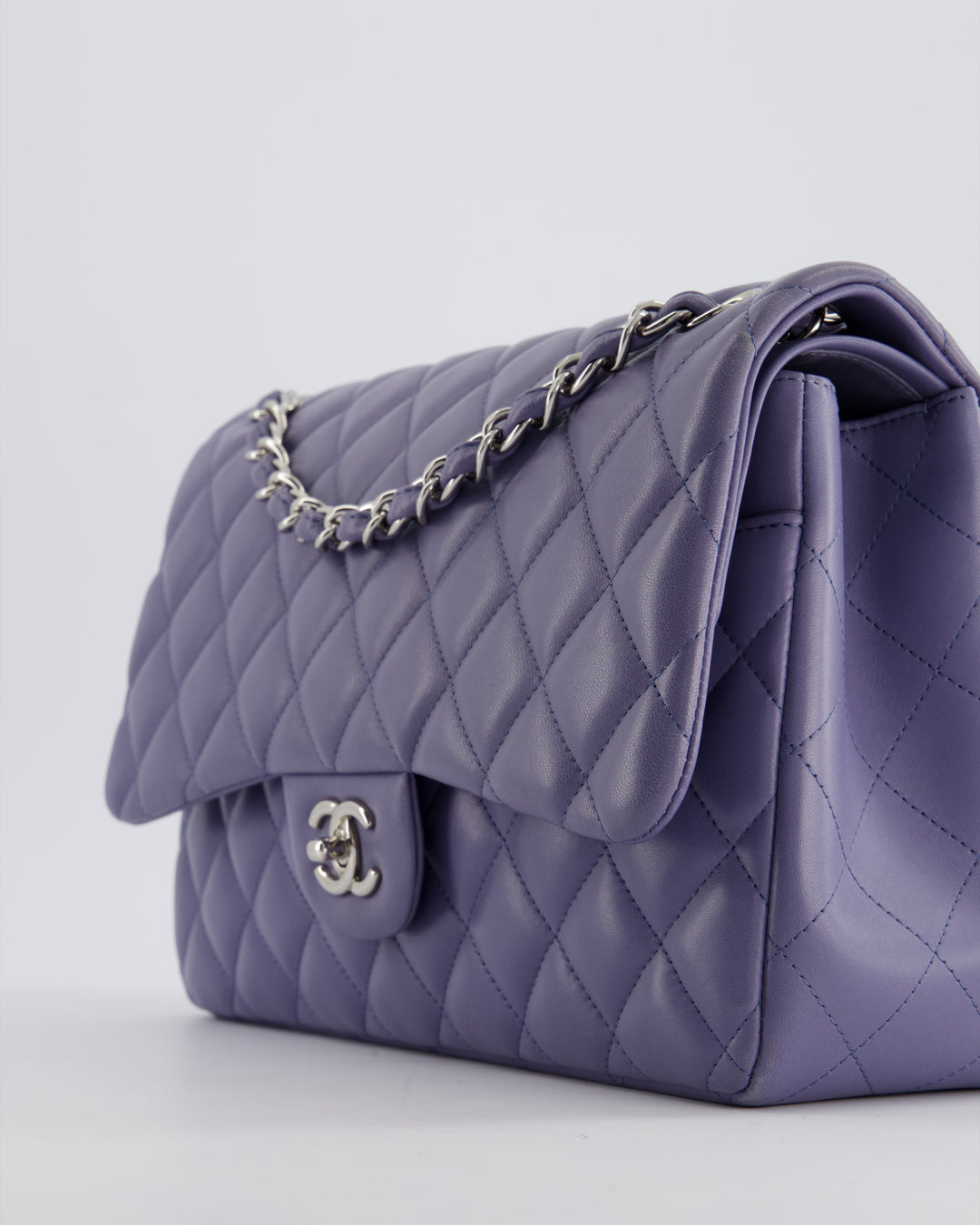 Top Quality Chanel Lavender Jumbo Double Flap Bag in Lambskin with Silver Hardware
