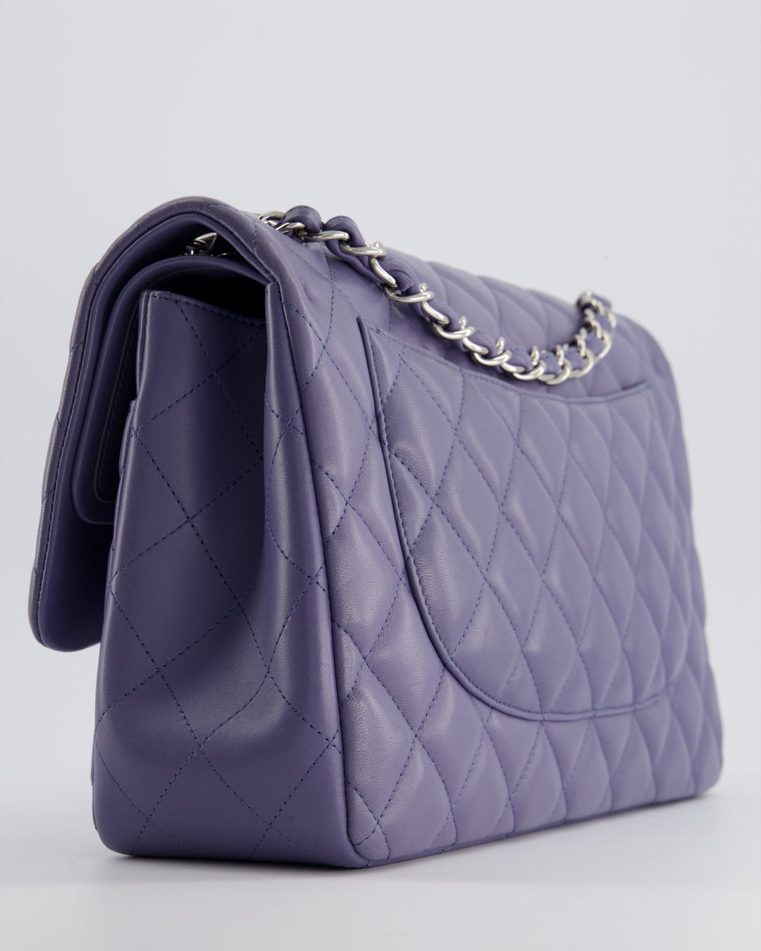 Top Quality Chanel Lavender Jumbo Double Flap Bag in Lambskin with Silver Hardware