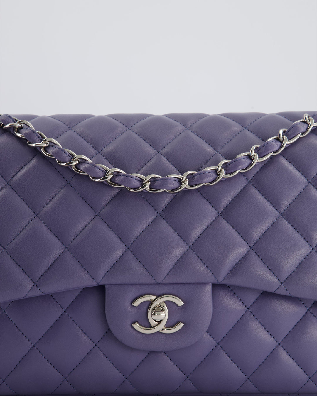 Top Quality Chanel Lavender Jumbo Double Flap Bag in Lambskin with Silver Hardware
