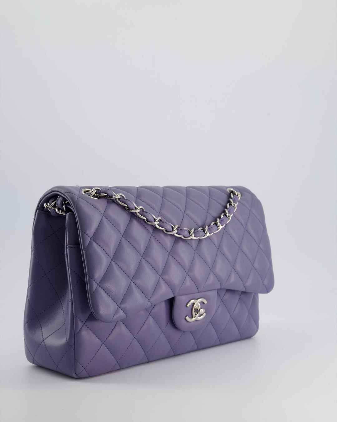 Top Quality Chanel Lavender Jumbo Double Flap Bag in Lambskin with Silver Hardware
