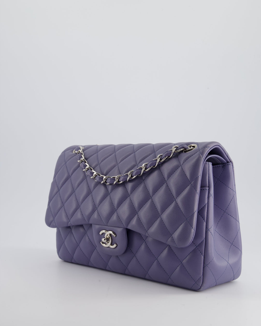 Top Quality Chanel Lavender Jumbo Double Flap Bag in Lambskin with Silver Hardware