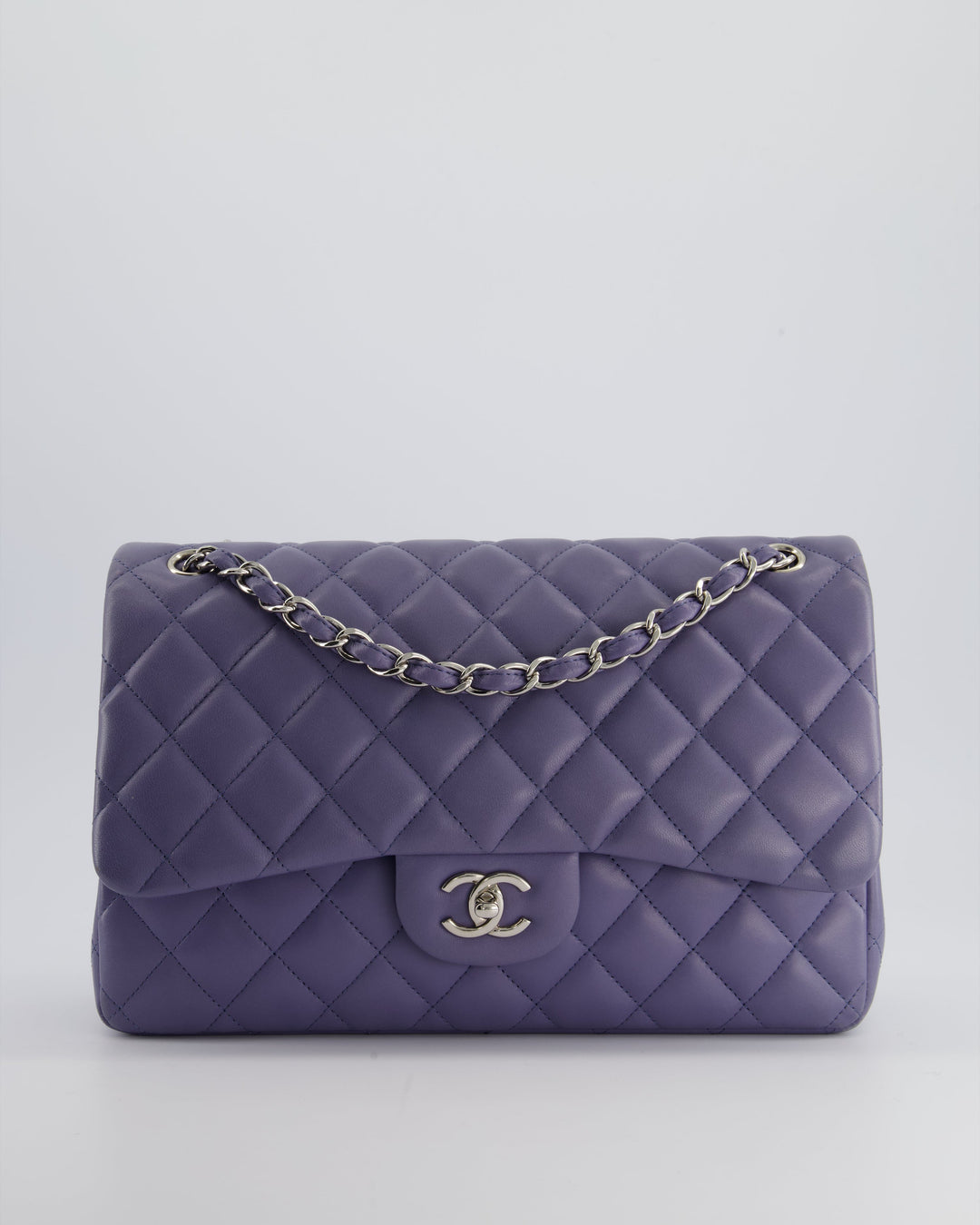 Top Quality Chanel Lavender Jumbo Double Flap Bag in Lambskin with Silver Hardware