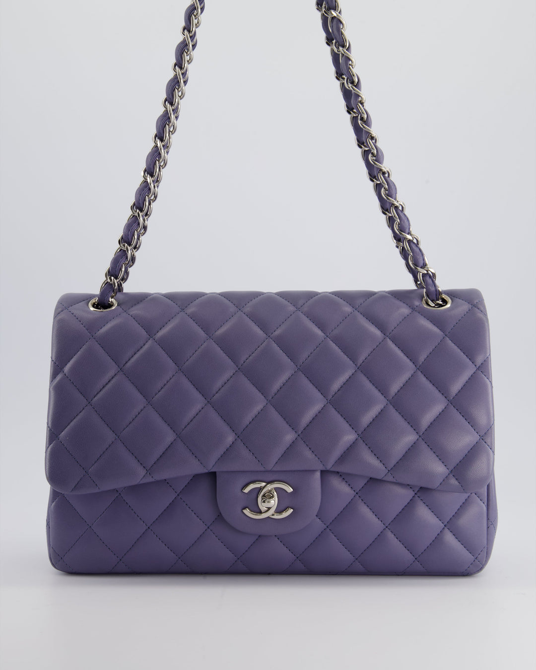 Top Quality Chanel Lavender Jumbo Double Flap Bag in Lambskin with Silver Hardware