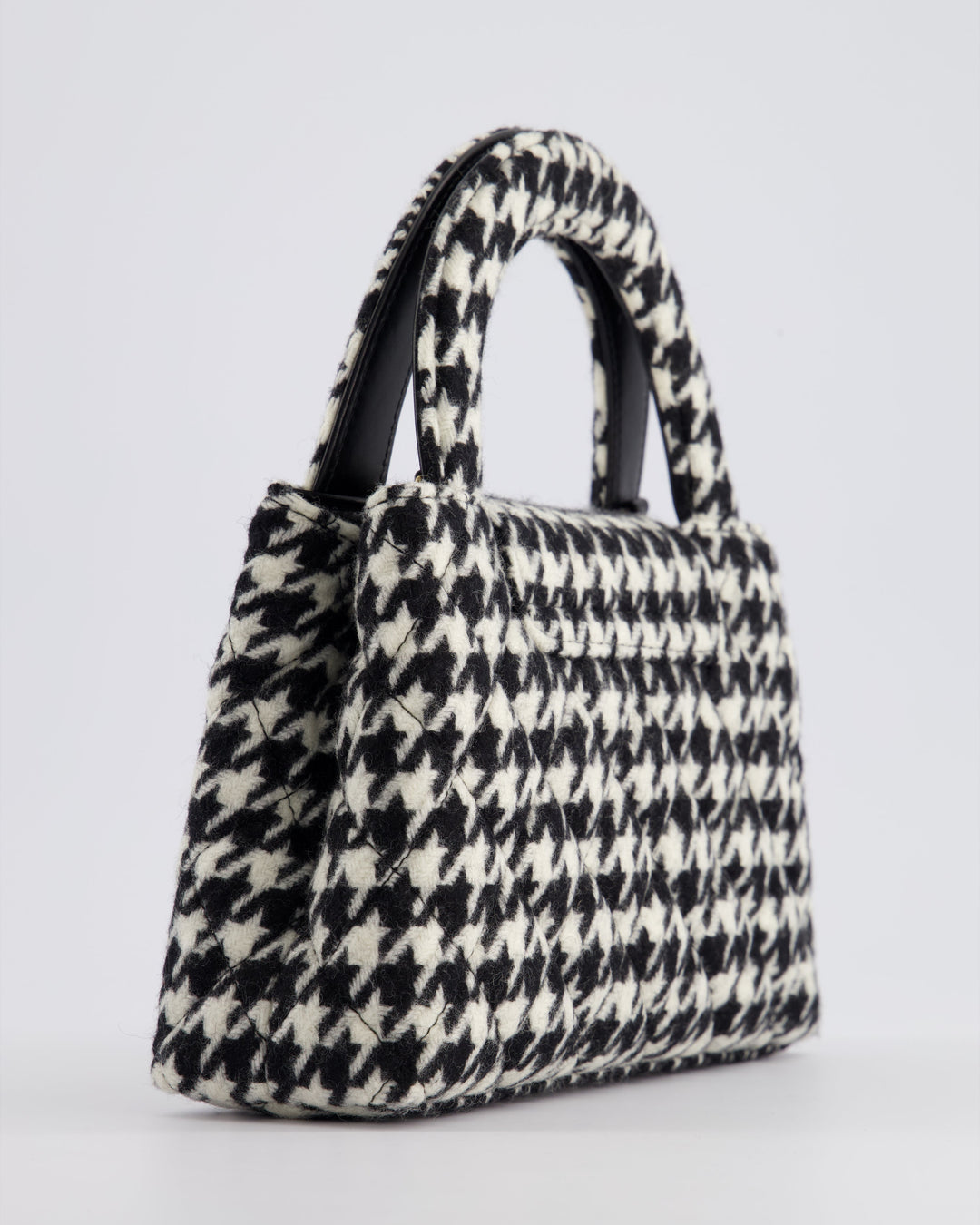 *HOT* Top Quality Chanel Small Kelly Shopping Bag in Black & White Wool Houndstooth with Brushed Antique Gold Hardware
