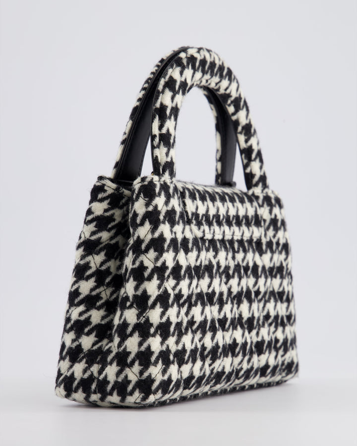 *HOT* Top Quality Chanel Small Kelly Shopping Bag in Black & White Wool Houndstooth with Brushed Antique Gold Hardware