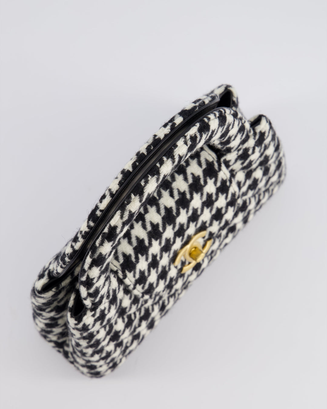 *HOT* Top Quality Chanel Small Kelly Shopping Bag in Black & White Wool Houndstooth with Brushed Antique Gold Hardware