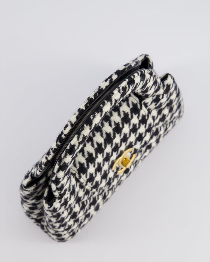 *HOT* Top Quality Chanel Small Kelly Shopping Bag in Black & White Wool Houndstooth with Brushed Antique Gold Hardware