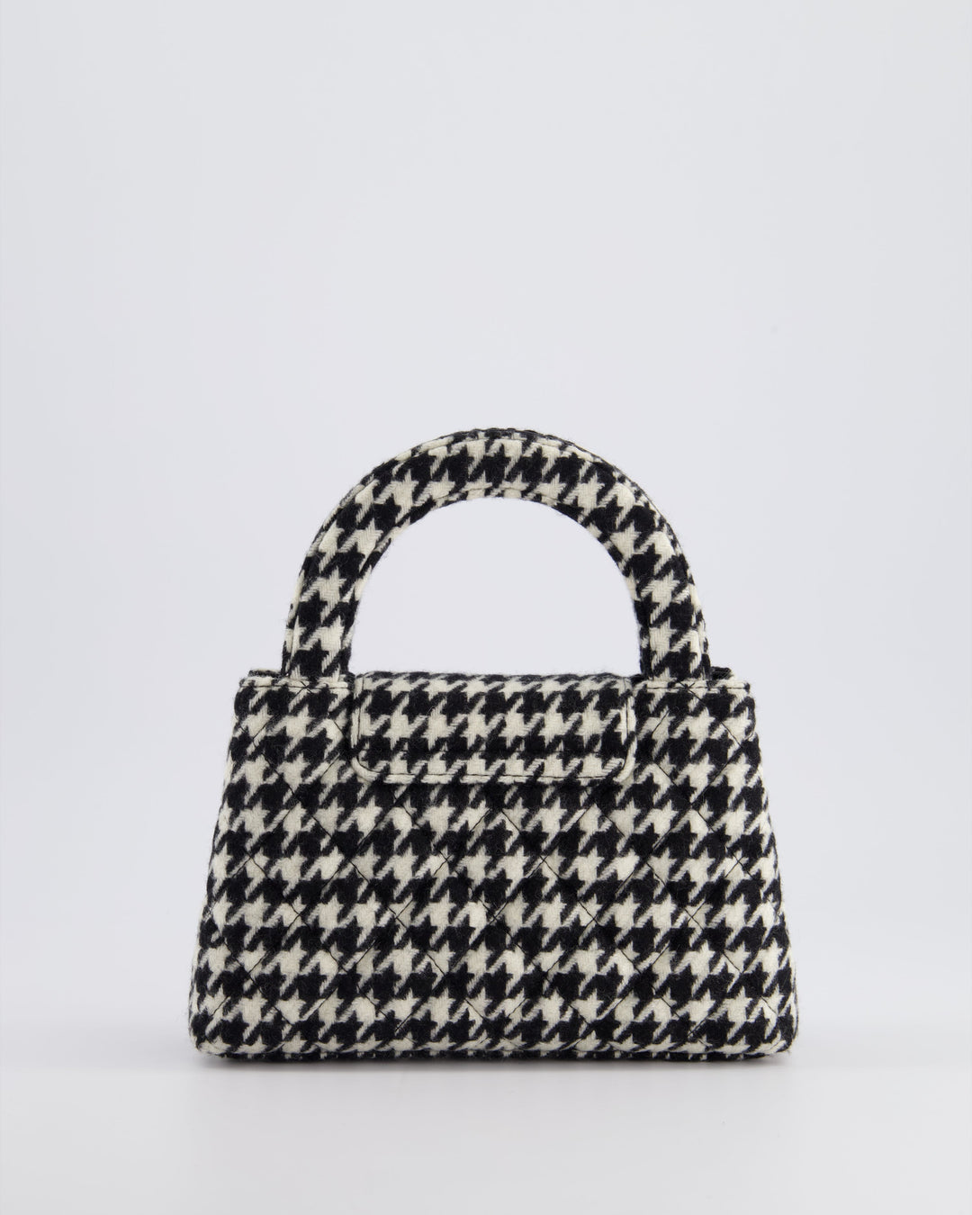 *HOT* Top Quality Chanel Small Kelly Shopping Bag in Black & White Wool Houndstooth with Brushed Antique Gold Hardware