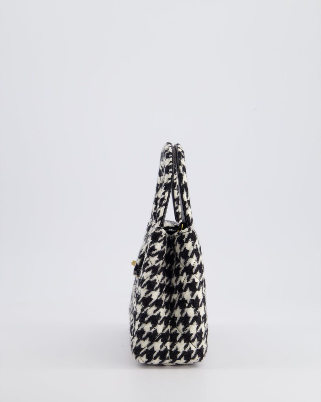 *HOT* Top Quality Chanel Small Kelly Shopping Bag in Black & White Wool Houndstooth with Brushed Antique Gold Hardware