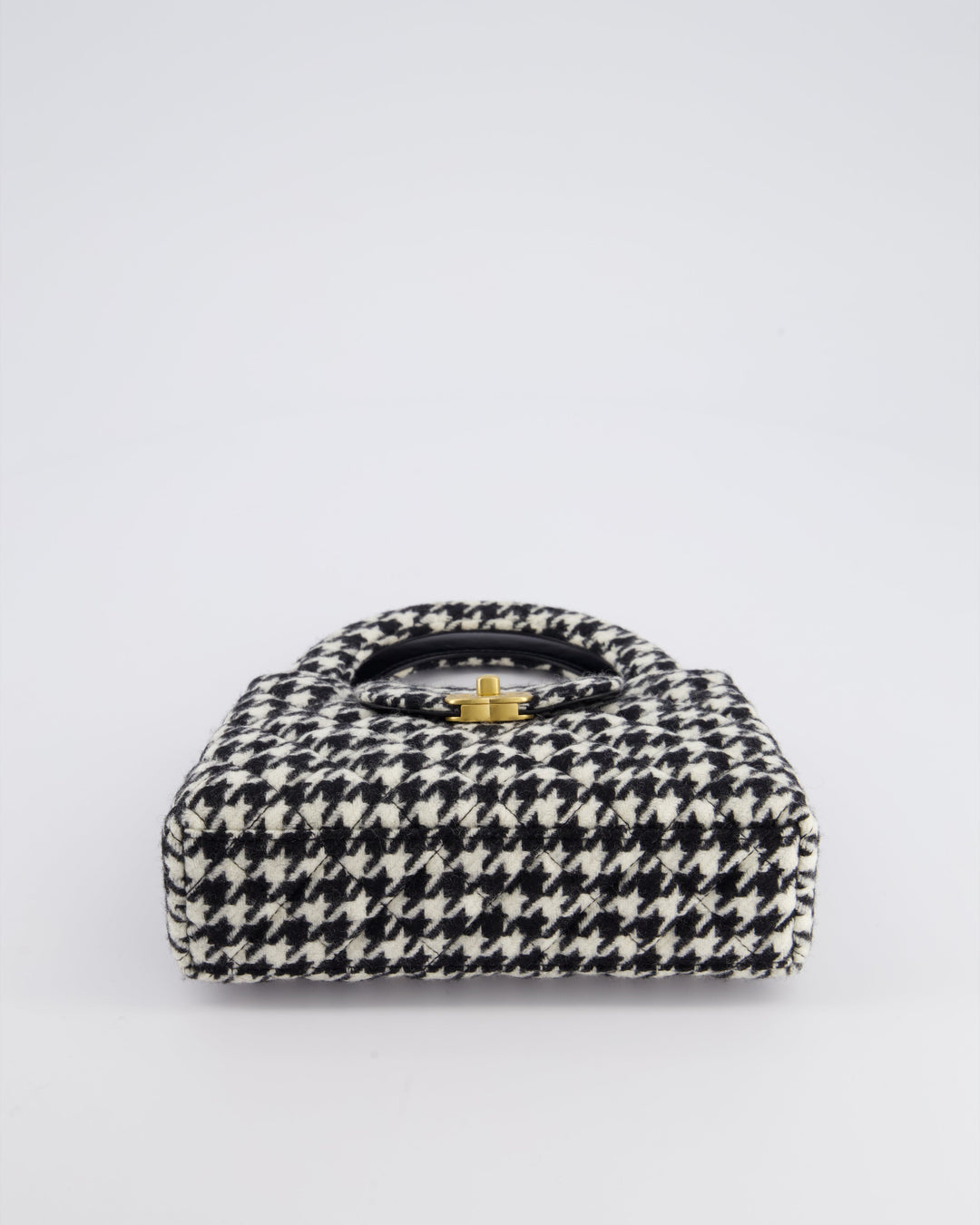 *HOT* Top Quality Chanel Small Kelly Shopping Bag in Black & White Wool Houndstooth with Brushed Antique Gold Hardware