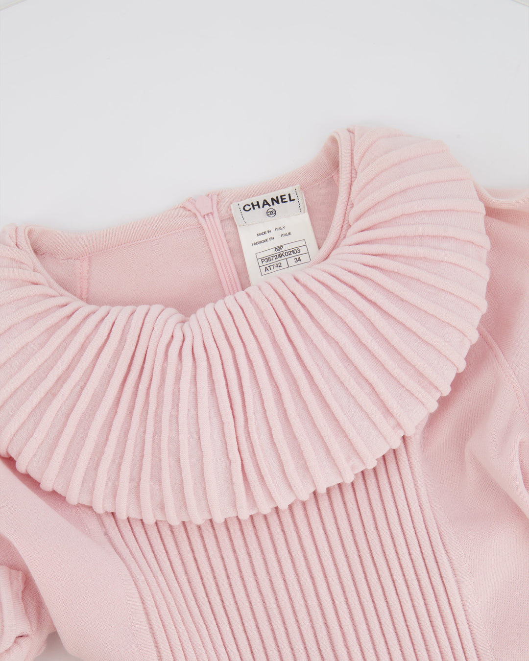 Top Quality Chanel Pink Paris Moscow Short Sleeve Ruffle Mini Dress with Pearl Zipper Logo Size FR 34 (UK 6)