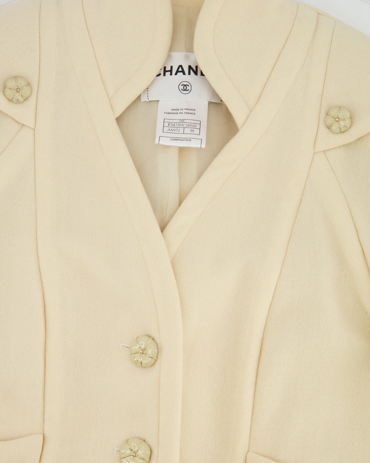 Top Quality Chanel Cream Wool Jacket with Textured CC Button Details Size FR 38 (UK 10)