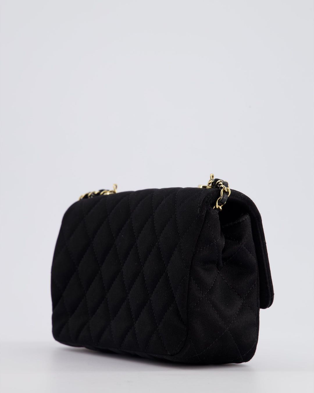 *HOT* Top Quality Chanel Satin Black Single Mini Flap Bag with Champagne Gold Hardware