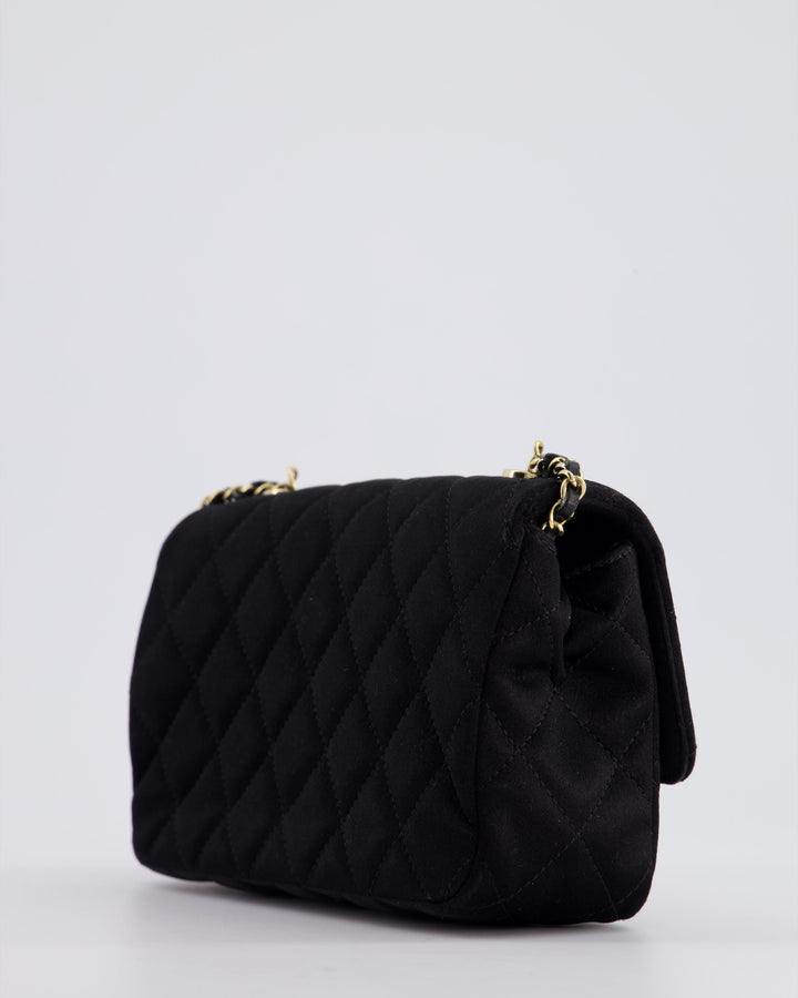 *HOT* Top Quality Chanel Satin Black Single Mini Flap Bag with Champagne Gold Hardware