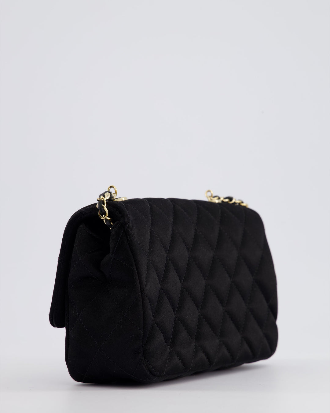*HOT* Top Quality Chanel Satin Black Single Mini Flap Bag with Champagne Gold Hardware