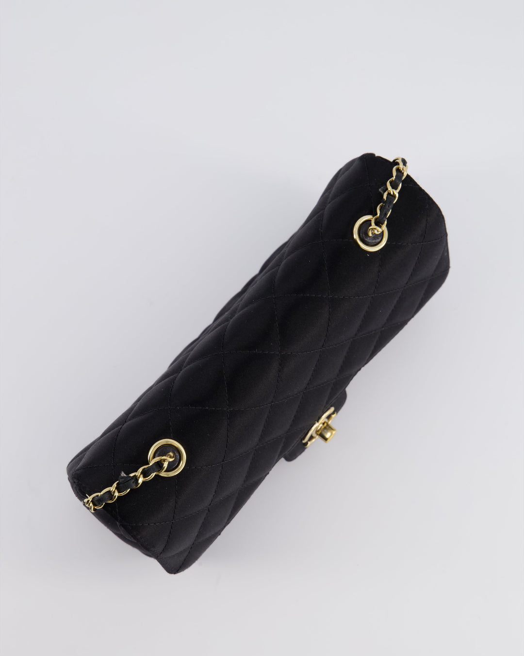 *HOT* Top Quality Chanel Satin Black Single Mini Flap Bag with Champagne Gold Hardware