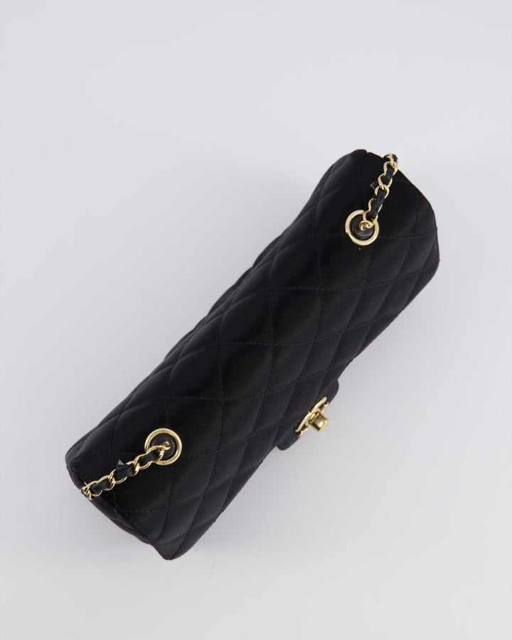 *HOT* Top Quality Chanel Satin Black Single Mini Flap Bag with Champagne Gold Hardware