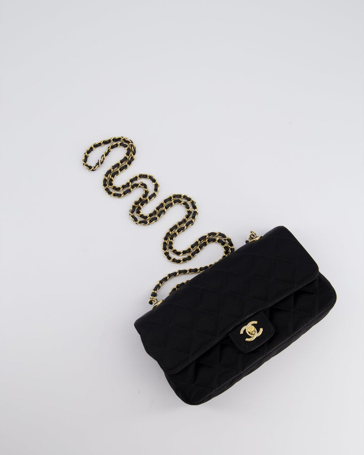 *HOT* Top Quality Chanel Satin Black Single Mini Flap Bag with Champagne Gold Hardware