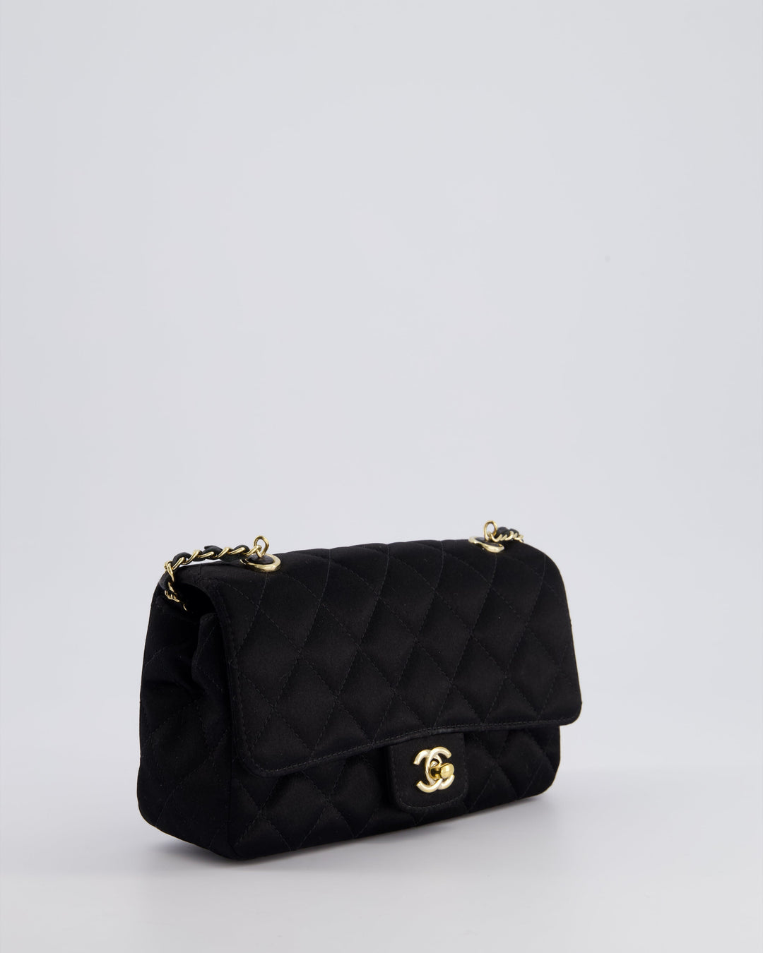 *HOT* Top Quality Chanel Satin Black Single Mini Flap Bag with Champagne Gold Hardware