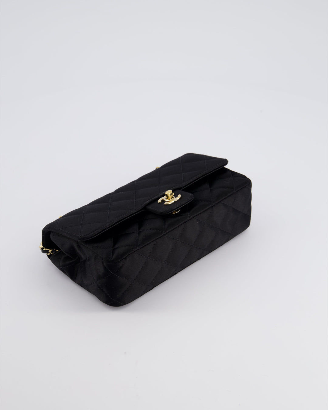 *HOT* Top Quality Chanel Satin Black Single Mini Flap Bag with Champagne Gold Hardware