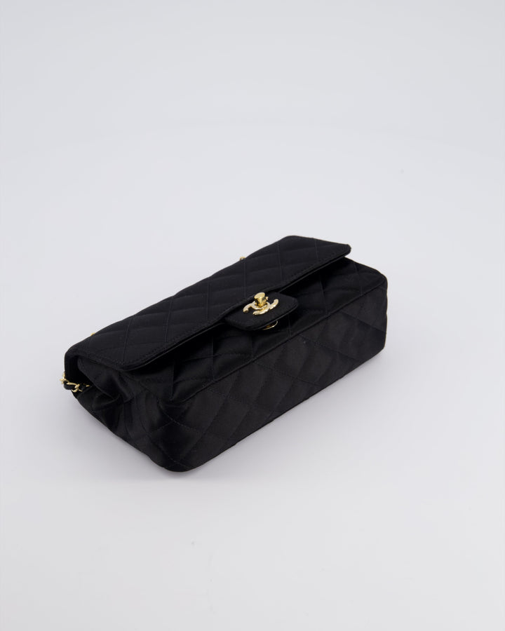 *HOT* Top Quality Chanel Satin Black Single Mini Flap Bag with Champagne Gold Hardware