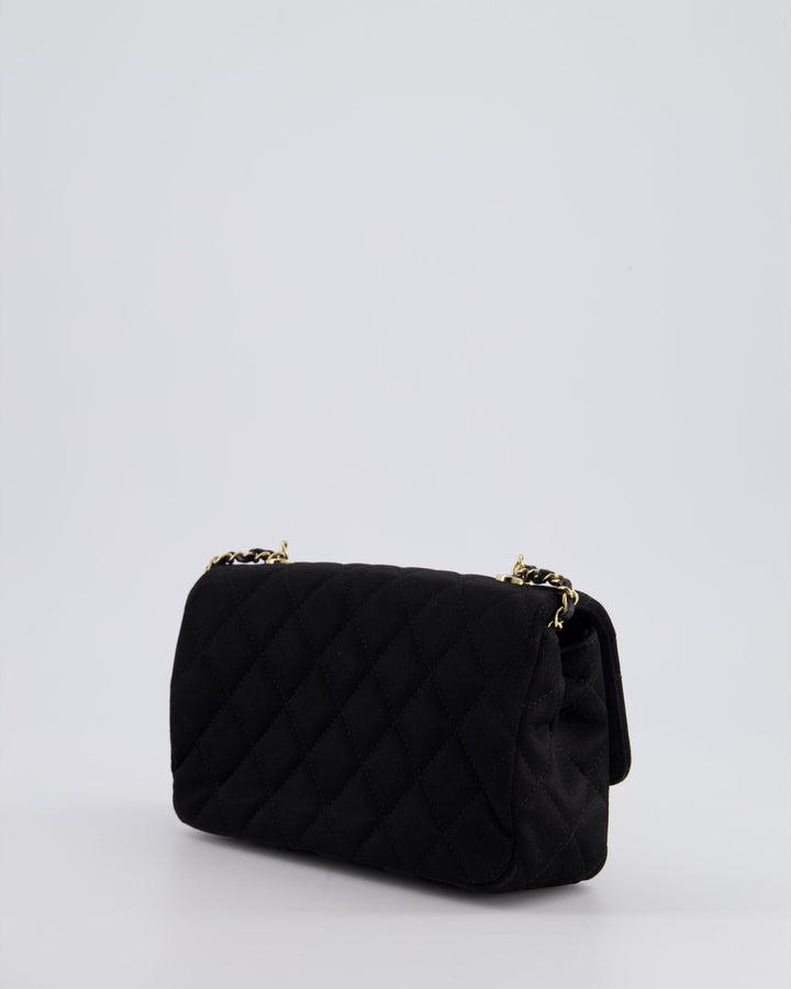 *HOT* Top Quality Chanel Satin Black Single Mini Flap Bag with Champagne Gold Hardware
