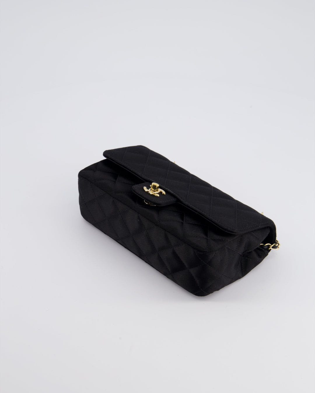 *HOT* Top Quality Chanel Satin Black Single Mini Flap Bag with Champagne Gold Hardware