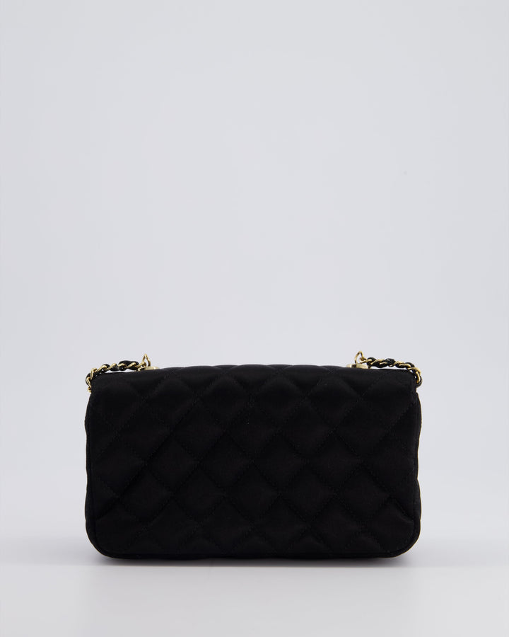 *HOT* Top Quality Chanel Satin Black Single Mini Flap Bag with Champagne Gold Hardware