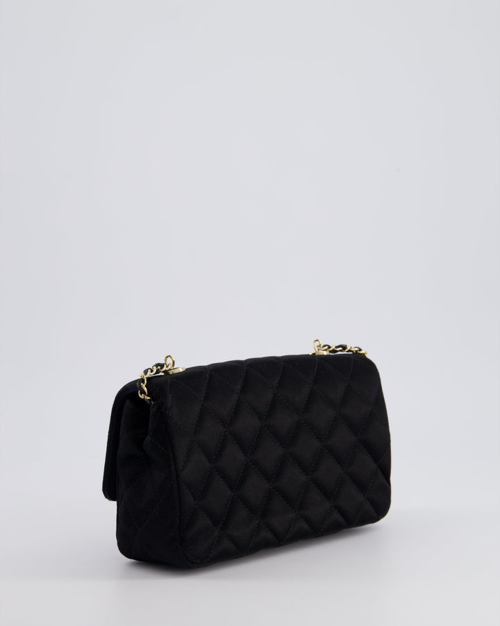 *HOT* Top Quality Chanel Satin Black Single Mini Flap Bag with Champagne Gold Hardware