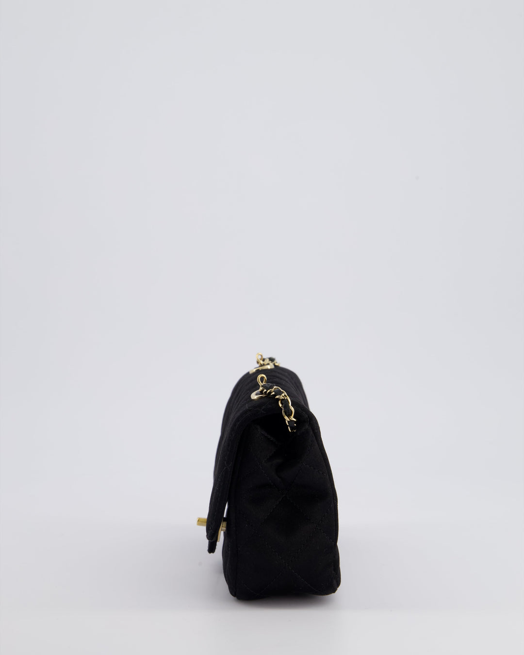 *HOT* Top Quality Chanel Satin Black Single Mini Flap Bag with Champagne Gold Hardware