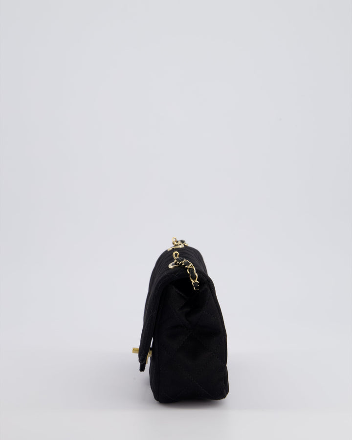 *HOT* Top Quality Chanel Satin Black Single Mini Flap Bag with Champagne Gold Hardware