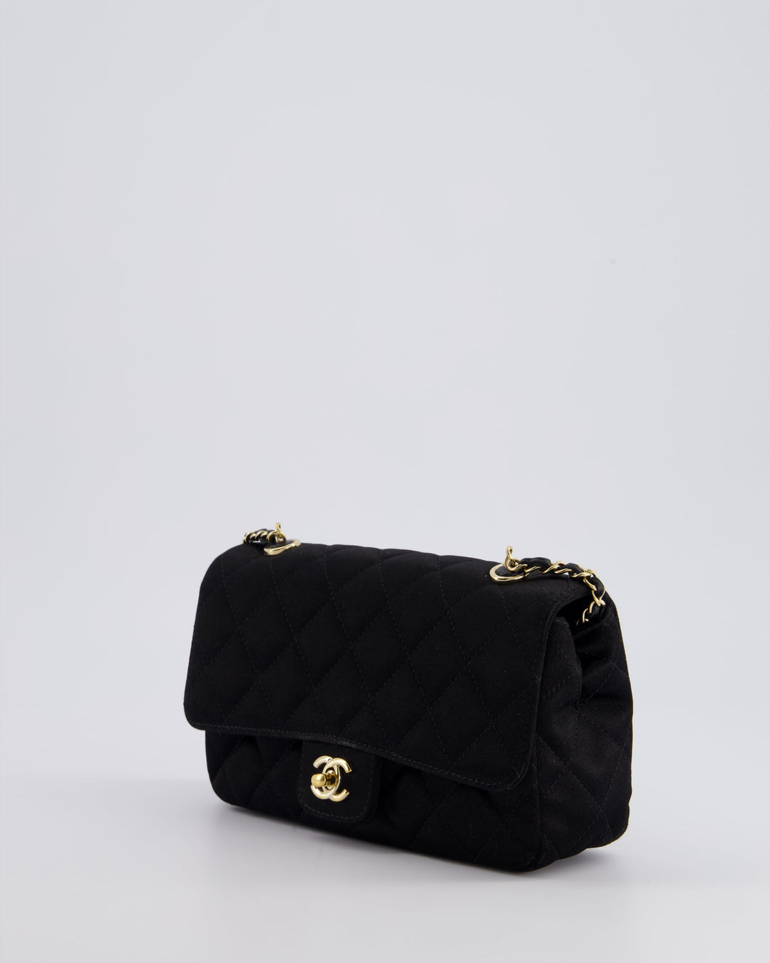 *HOT* Top Quality Chanel Satin Black Single Mini Flap Bag with Champagne Gold Hardware