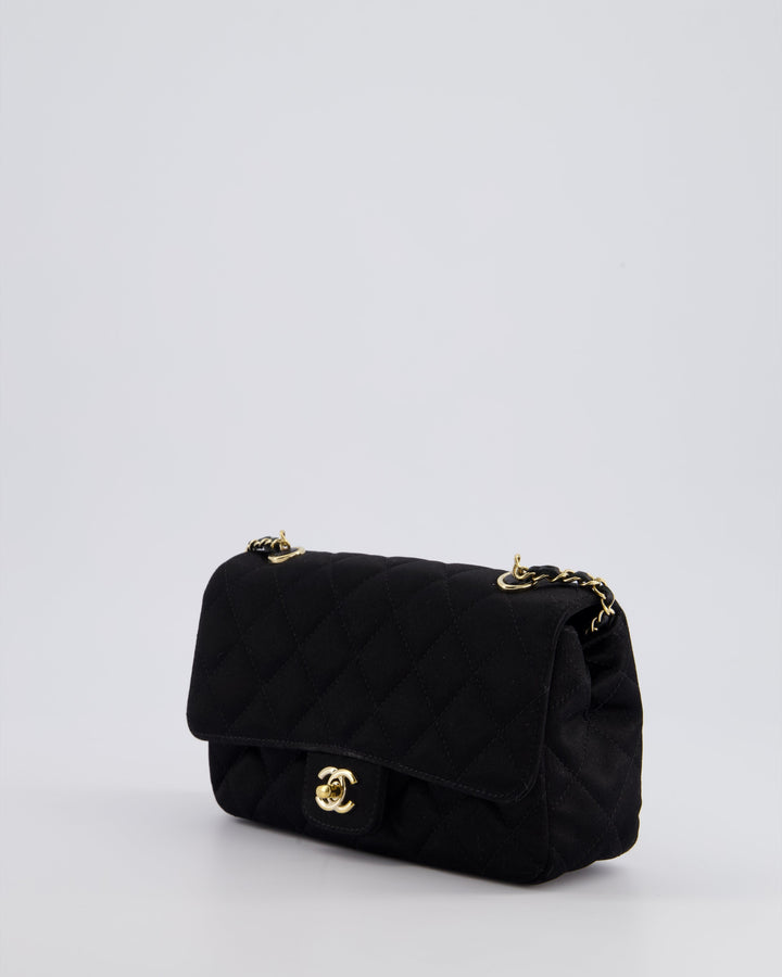 *HOT* Top Quality Chanel Satin Black Single Mini Flap Bag with Champagne Gold Hardware