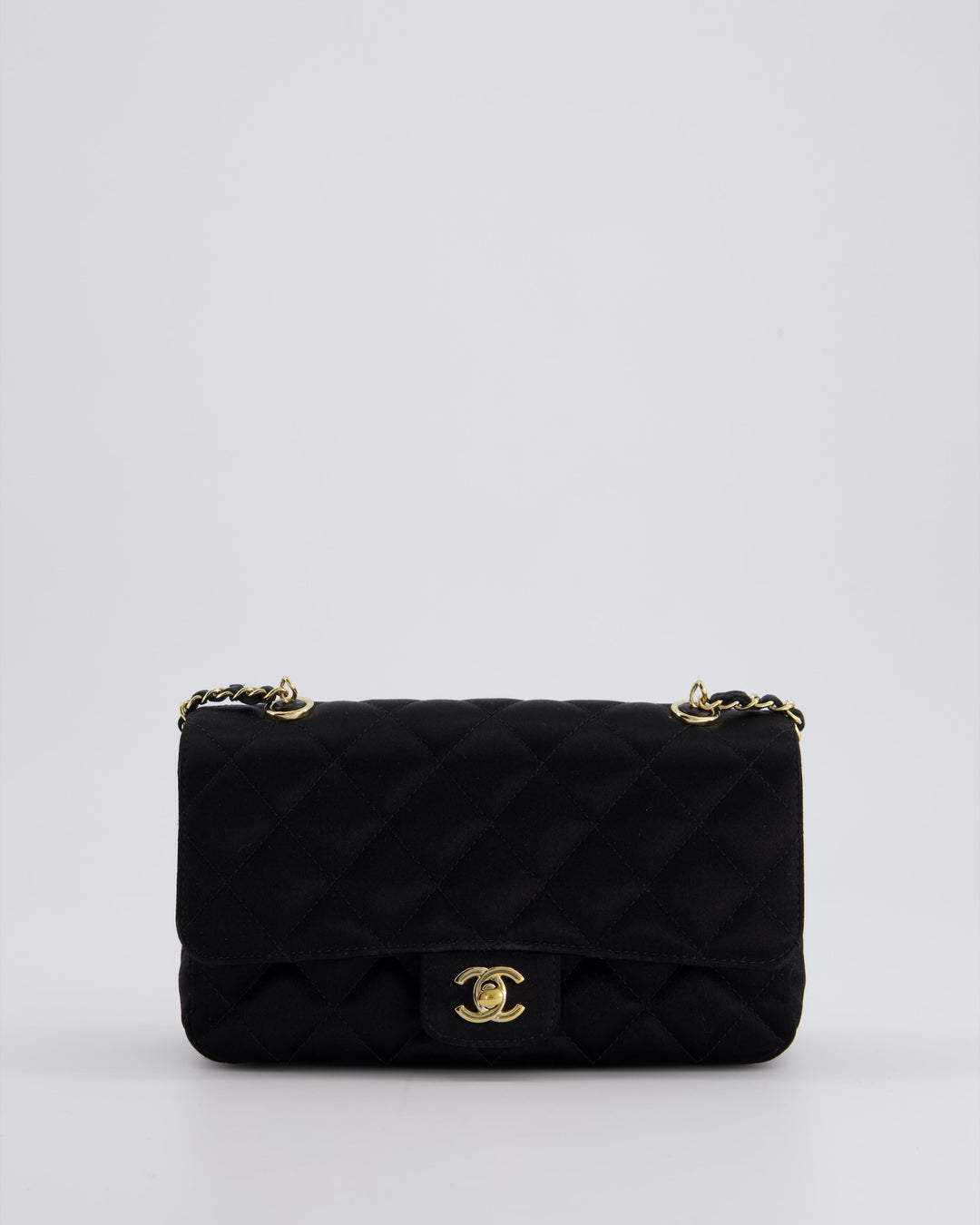 *HOT* Top Quality Chanel Satin Black Single Mini Flap Bag with Champagne Gold Hardware