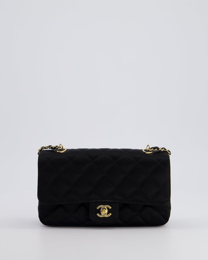 *HOT* Top Quality Chanel Satin Black Single Mini Flap Bag with Champagne Gold Hardware
