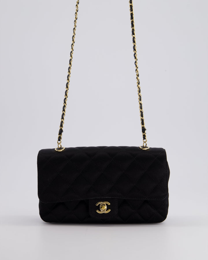 *HOT* Top Quality Chanel Satin Black Single Mini Flap Bag with Champagne Gold Hardware
