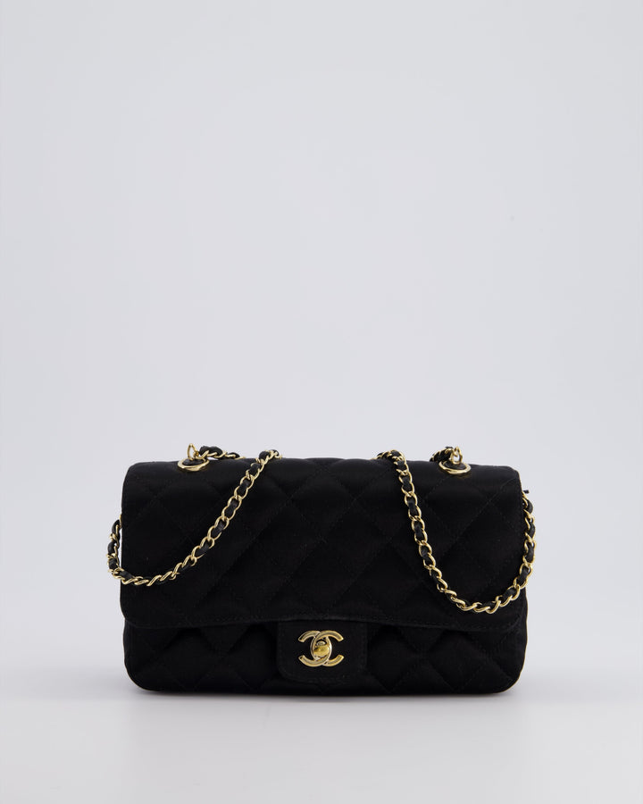 *HOT* Top Quality Chanel Satin Black Single Mini Flap Bag with Champagne Gold Hardware