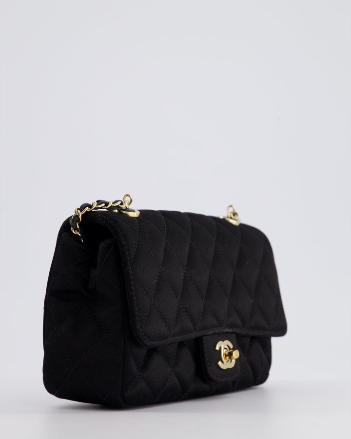 *HOT* Top Quality Chanel Satin Black Single Mini Flap Bag with Champagne Gold Hardware