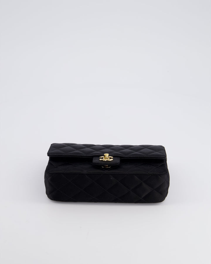 *HOT* Top Quality Chanel Satin Black Single Mini Flap Bag with Champagne Gold Hardware